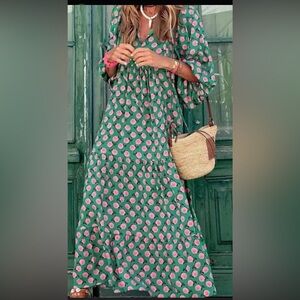 Pink and Orange Puff Sleeve V-Neck /no brand and never worn it's os and no tags